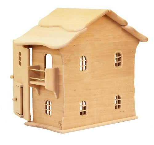 Drewart Puppenhaus mit Türen natur von hinten (Farbton kann abweichen!)