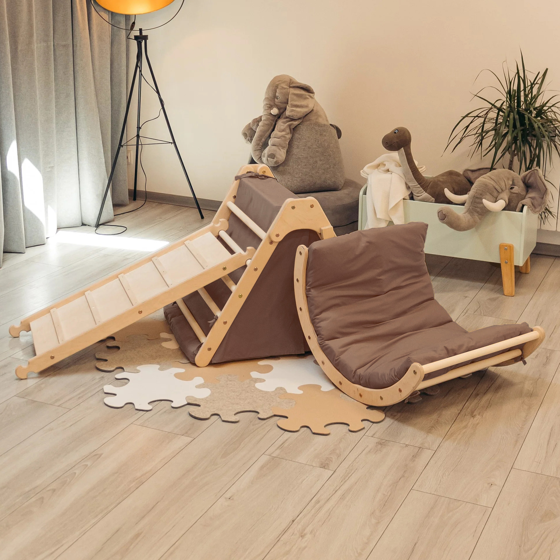 ClimbUpToys Kletterset FOLD UP mit Zelt & Kissen (6-tlg.) - Holzspielzeug Profi