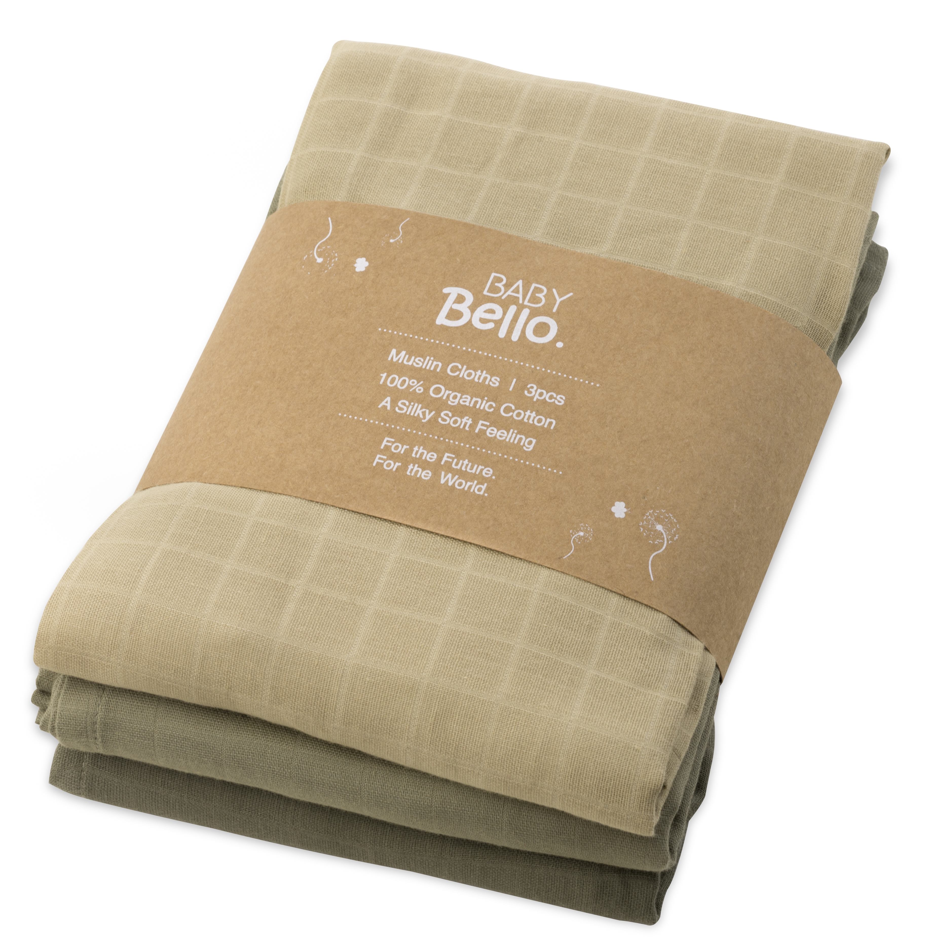 Baby Bello Musselin Tücher Dusty Olive (3er Set)
