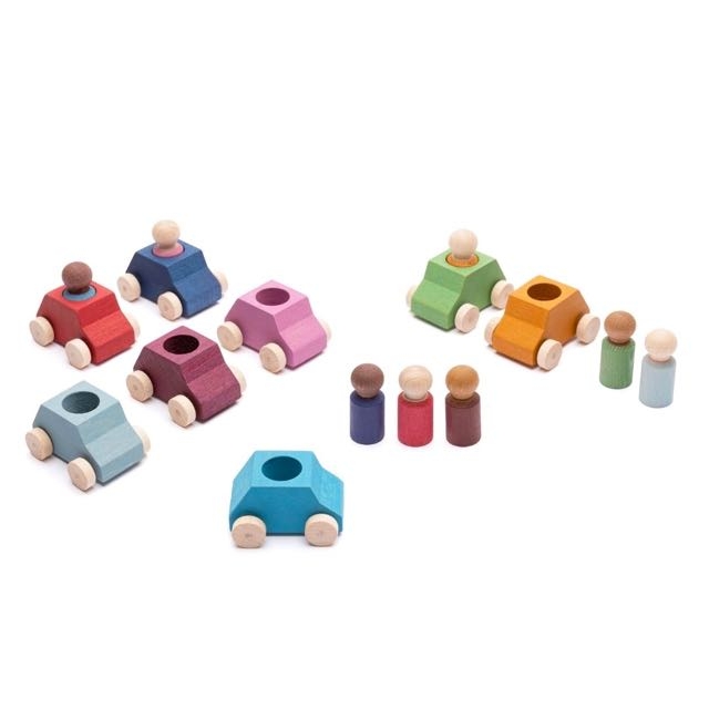 Lubulona Spielzeugauto Set mit Holzfiguren divers