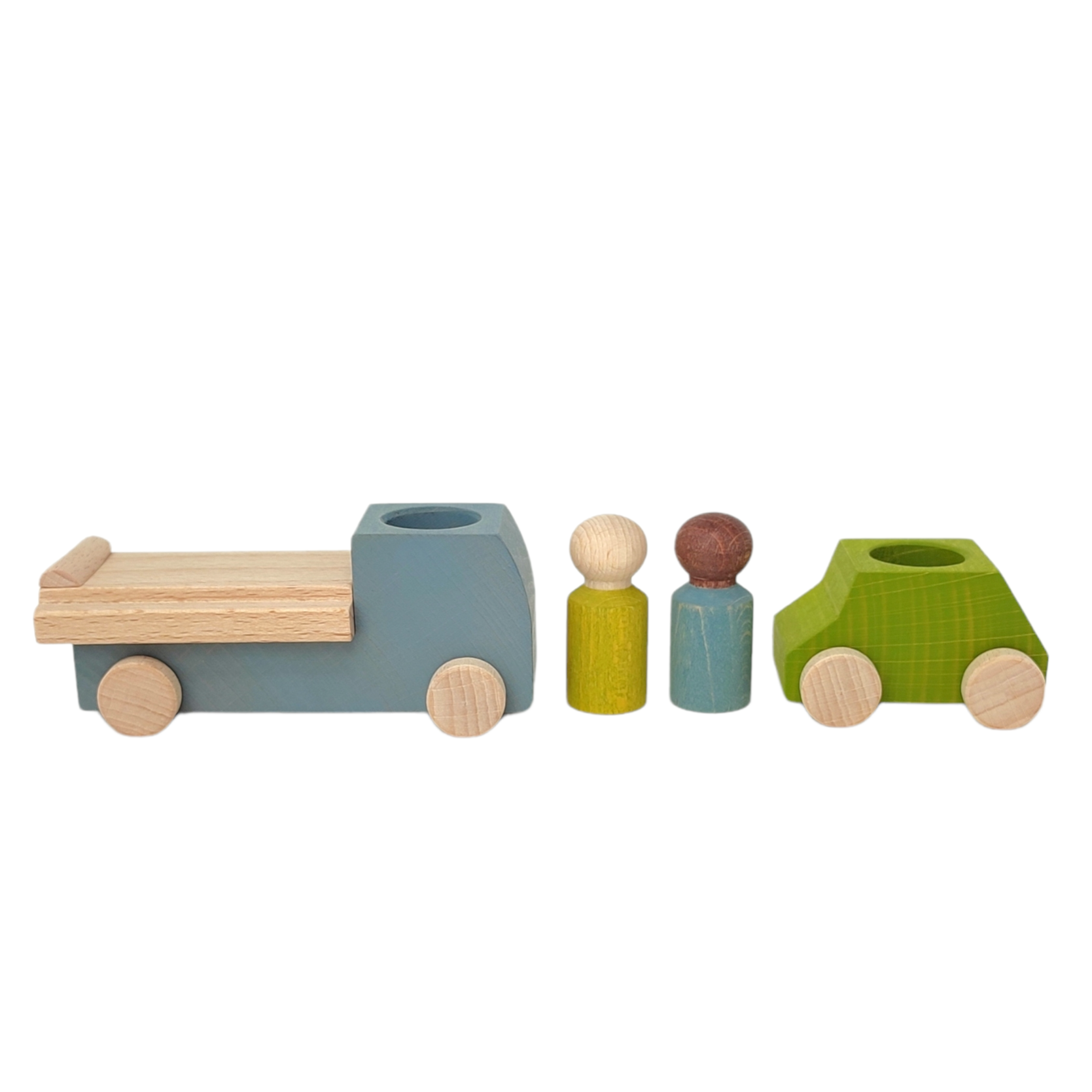 Lubulona Grauer Abschleppwagen mit Holzfiguren