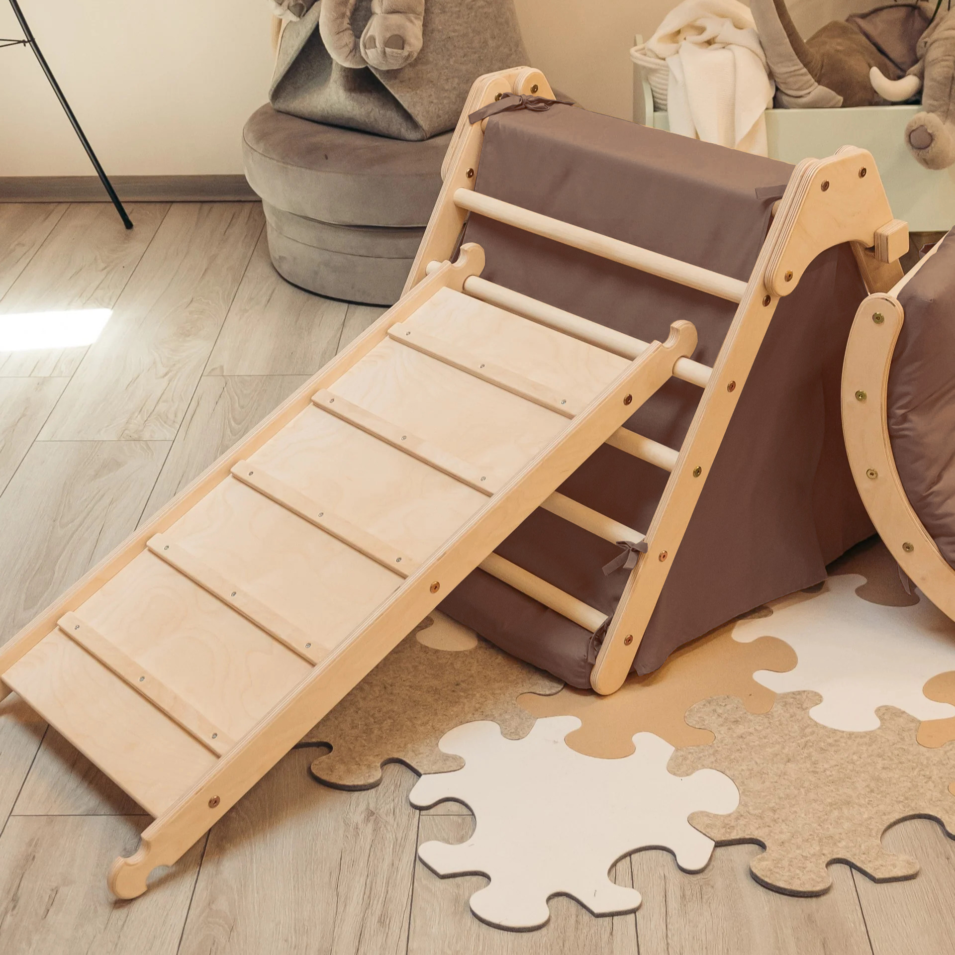 ClimbUpToys Kletterset FOLD UP mit Zelt & Kissen (6-tlg.) - Holzspielzeug Profi
