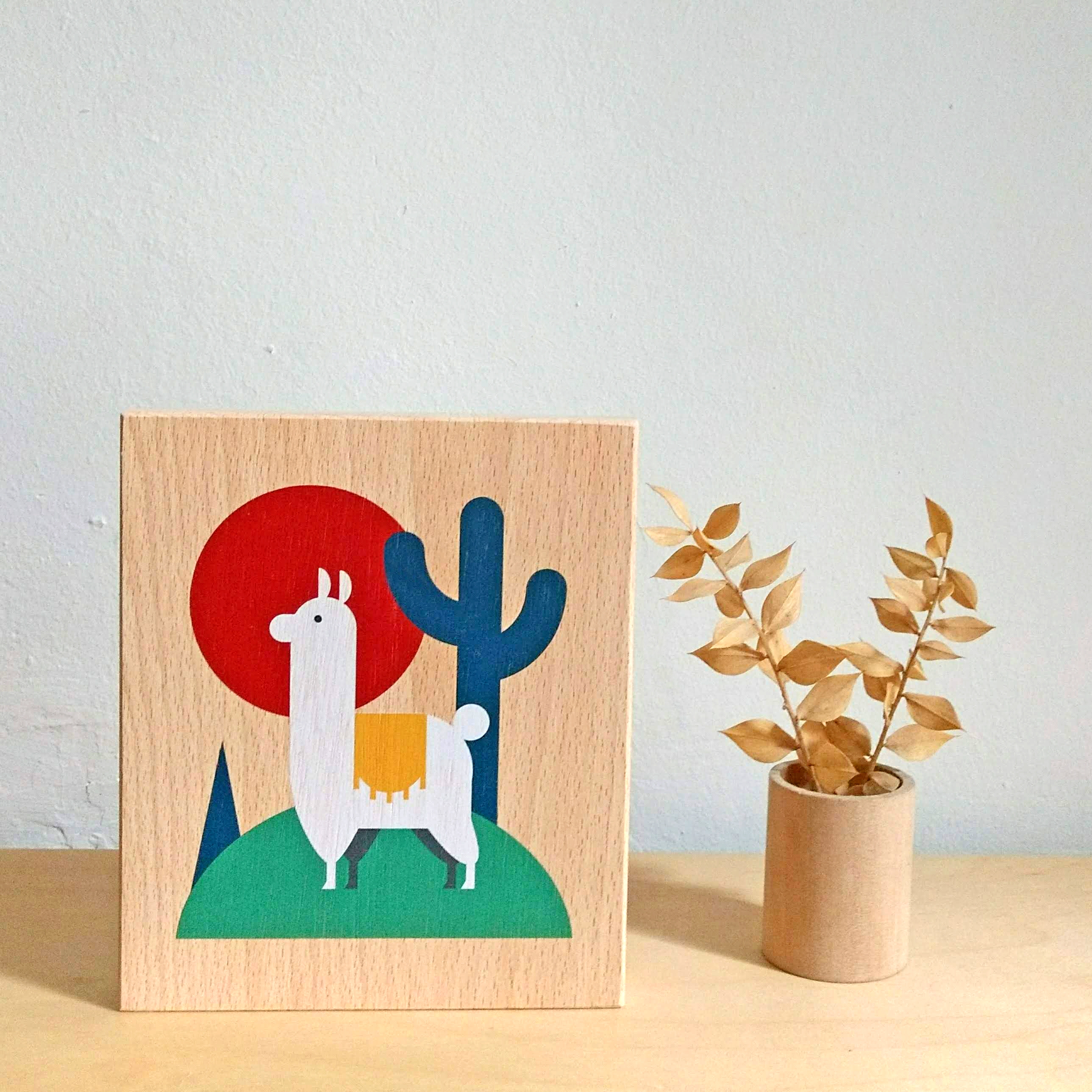 Lubulona Holzbild Illustration Lama