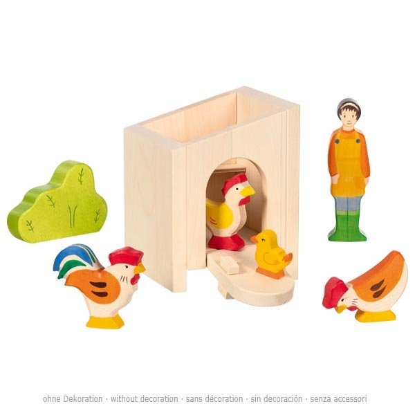 HOLZTIGER Kleiner Stall natur mit Hühner