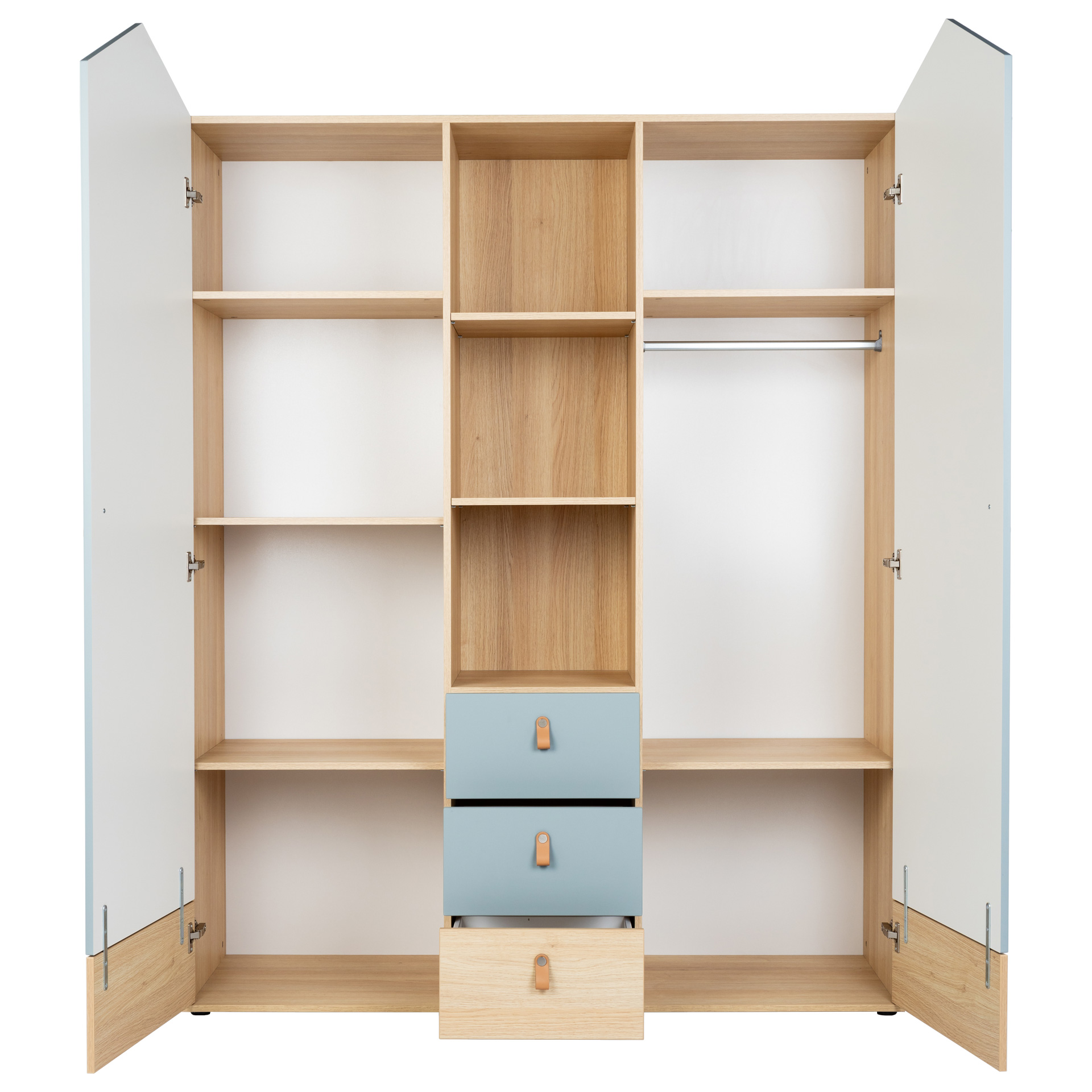 Arthur Berndt Babyzimmer ROOFY 2-türiger Kleiderschrank offene Türen in Salbei und Nagano Oak NB