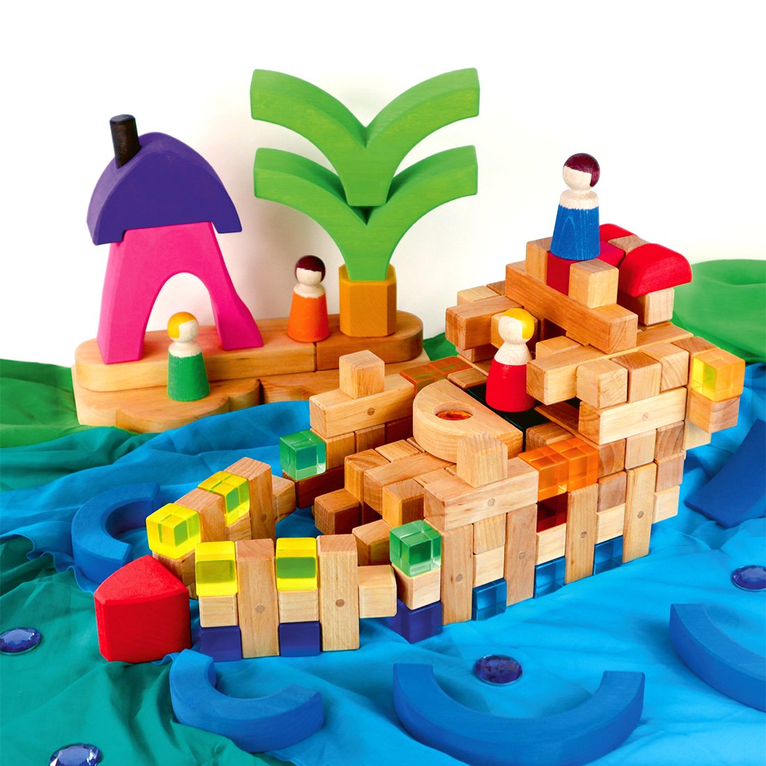 BAUSPIEL Pluskonstruktion im Holzkasten (36 Stück)