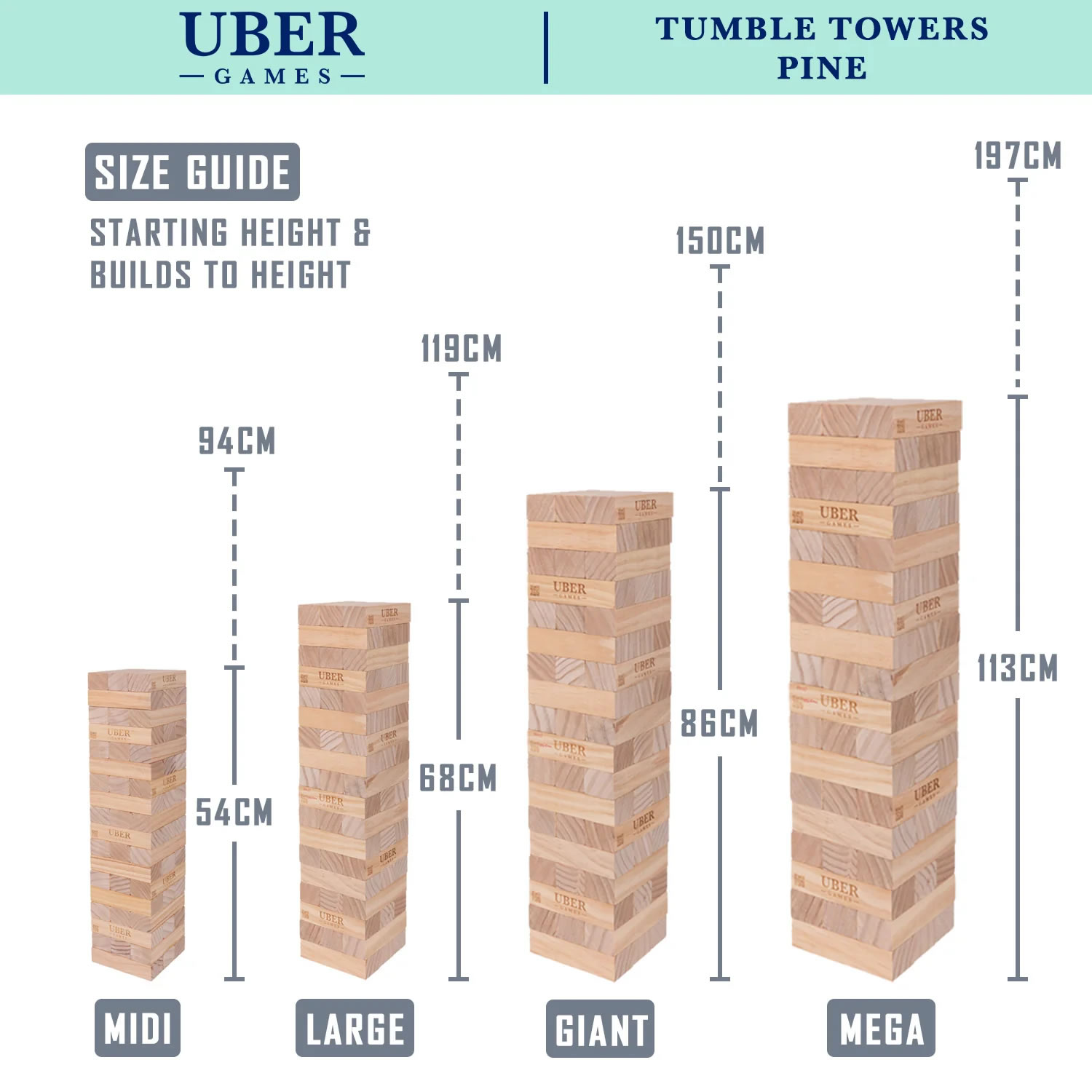 Übergames Wackelturm, verschiedene Größen