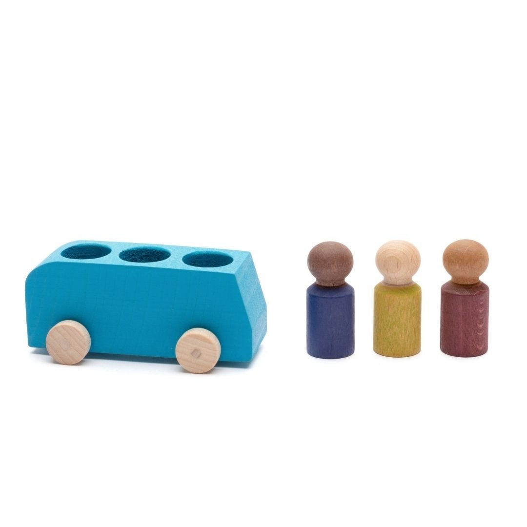 Lubulona Spielzeugbus blau mit Holzfiguren