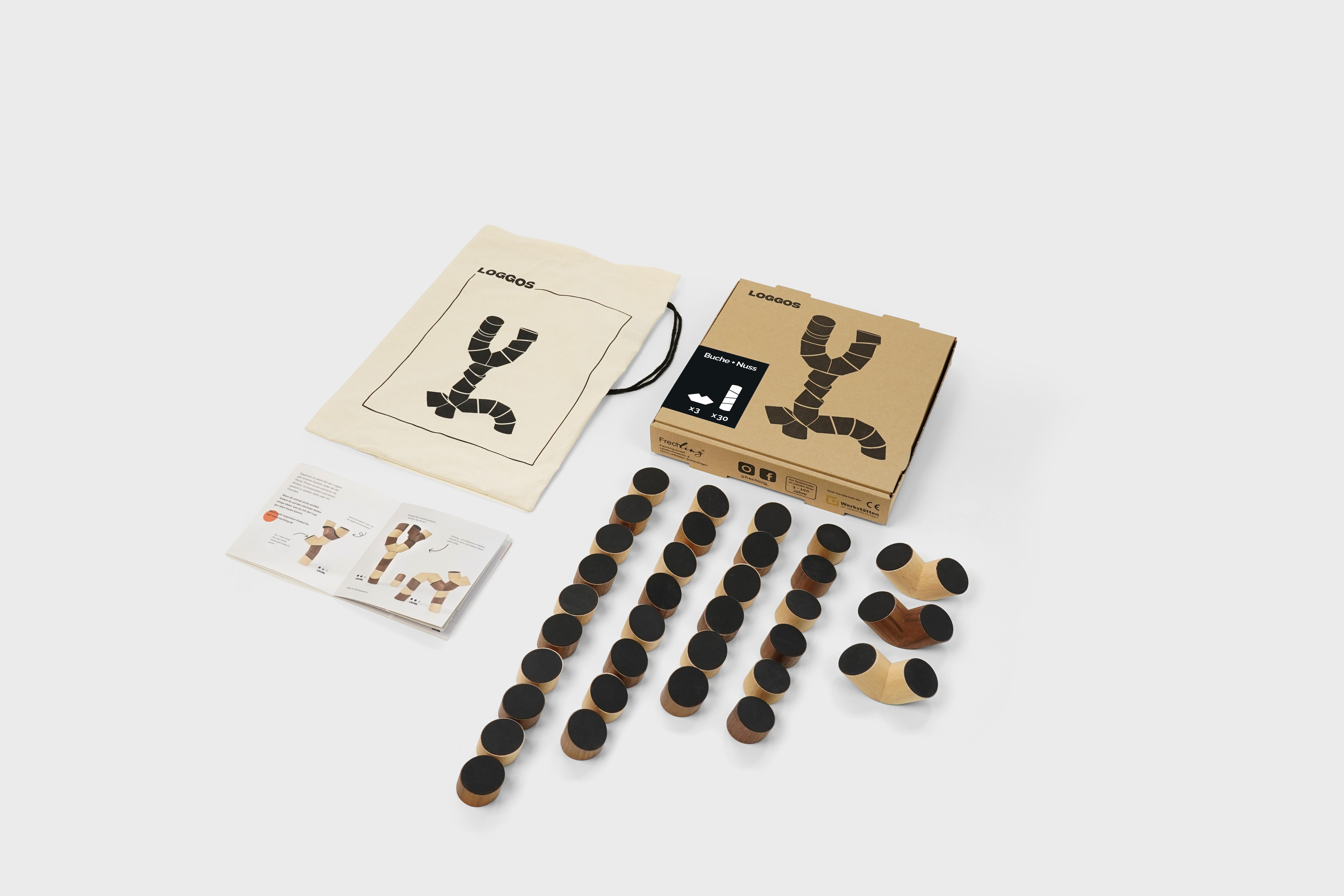 LOGGOS Verrücktes Stapelspiel Buche Nuss Set L | Holzspielzeug Profi