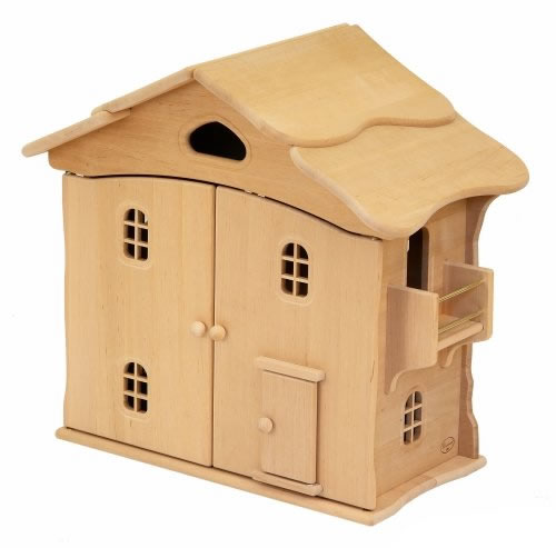 Drewart Puppenhaus mit Türen natur von vorne (Farbton kann abweichen!)
